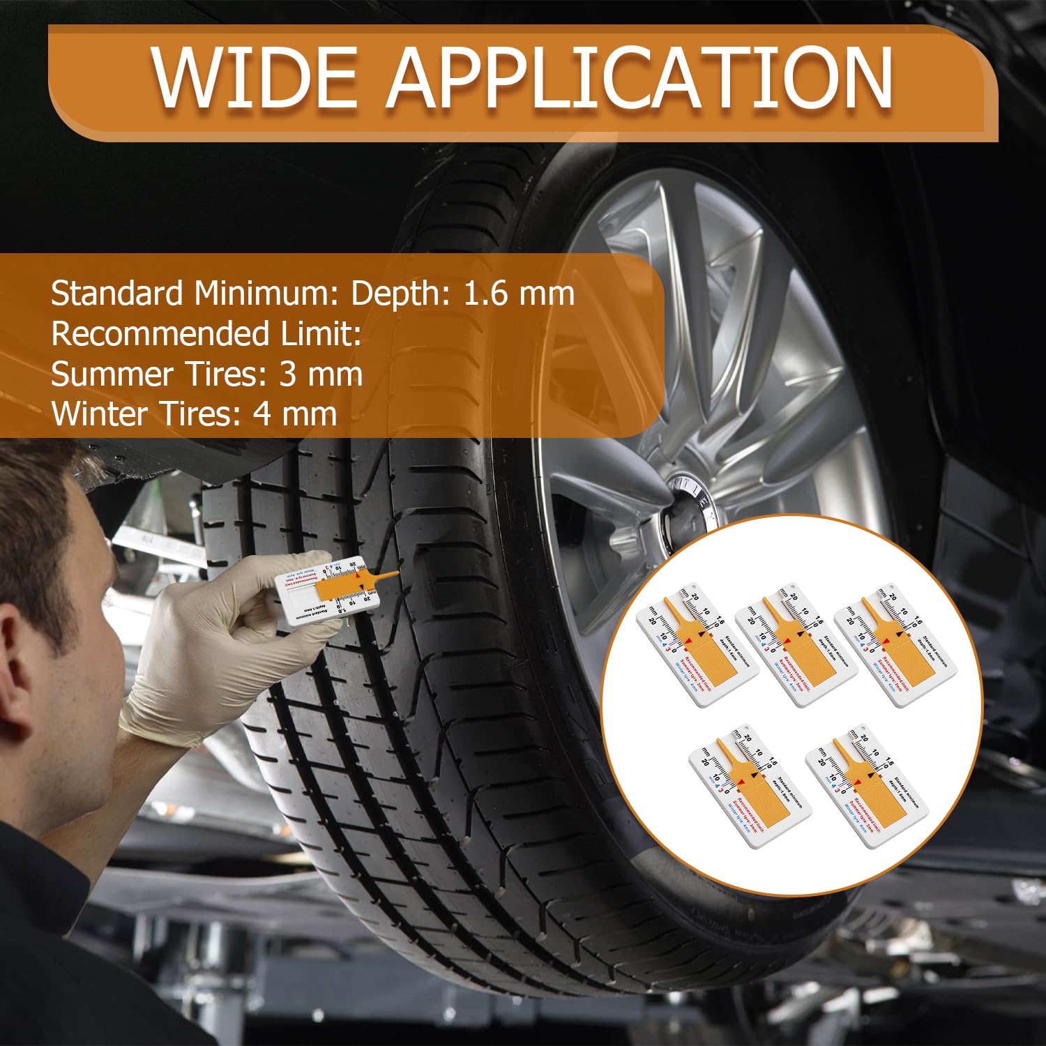 5 misuratori di profondità per pneumatici, Tread Depth Gauge for Tyres, misuratore di profondità in plastica portatile Tyre Tread Depth Tool digitale, campo di misura 0-20 mm, per moto auto