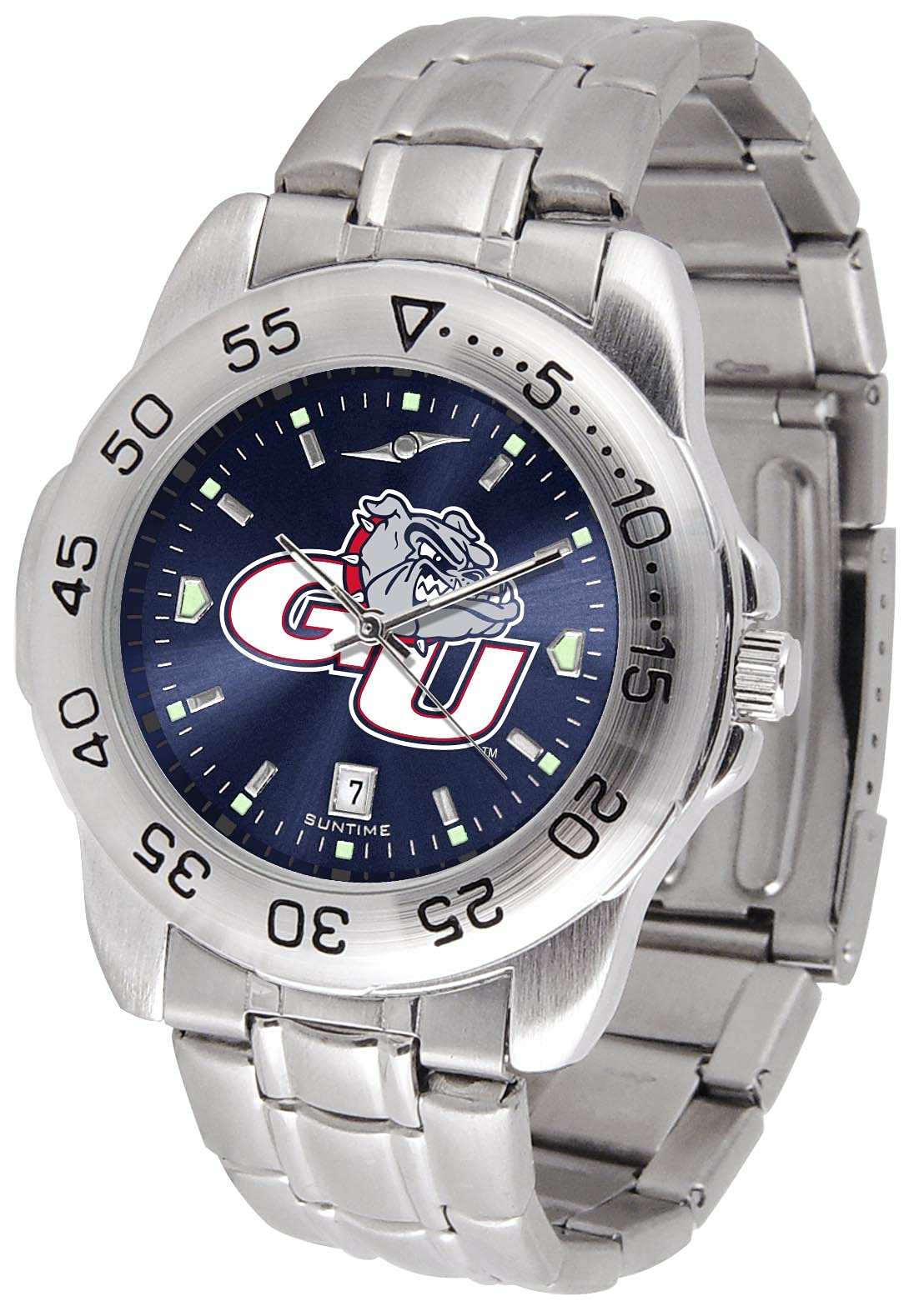 SunTime Men's NCAA Team Sport Watch, 20mm Stainless Steel Strap, Reflective Shiny Dial with Date