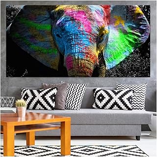 HANSHUIHONG Quadro su Tela Colorato Elefante Africano Quadro su Tela Pittura ad Olio Immagini su Tela Immagini per Soggiorno Camera da Letto Decorazione Domestica 70x140 cm Senza Cornice