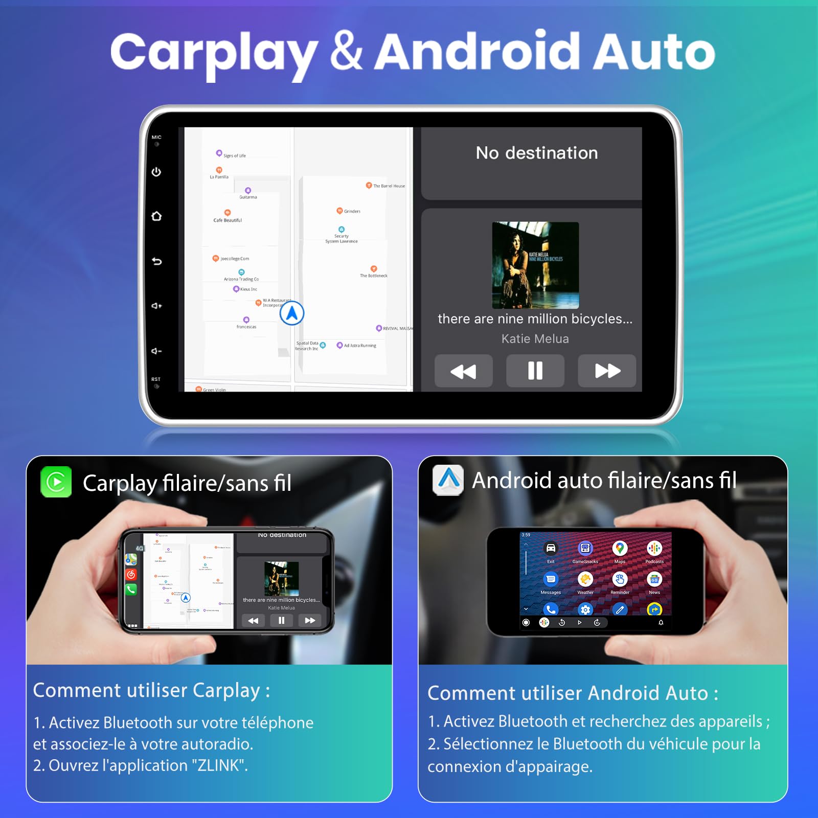 Autoradio Android 13 Universel 1 Din | 2Go + 64Go| Écran Tactile HD 10 Pouces | CarPlay & Android Auto Intégrés | Caméra de Recul | GPS, WiFi 5G, Bluetooth 5.0, FM RDS, Commandes au Volant