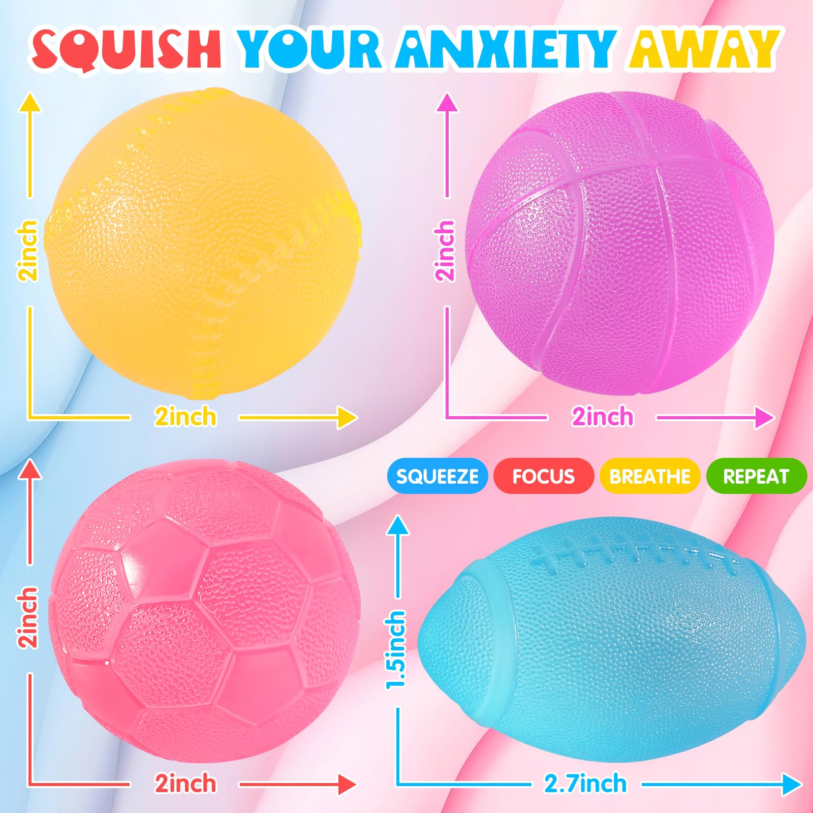 4 Pack Fidget Toys Stress Balls, Malt Sugar Squishy Sensory Stress Balls for Kids & Adults, Green, Orange, White, Black - Image 3