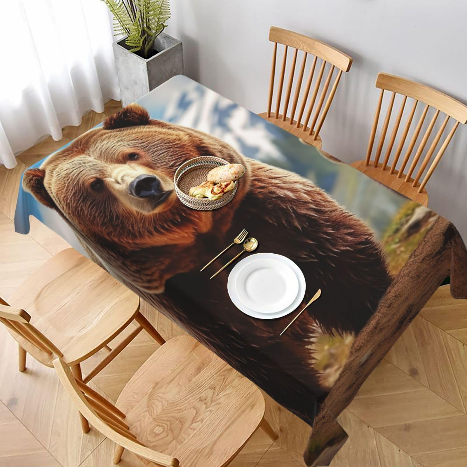 MXDLKSWPOH Table Cloths for Rectangle Tables 152x228 cm Waterproof Farmhouse Table Cloth Grizzly Bear Tablecloths Washable Wrinkle Free Table Cover for Dining Table Weddings Party