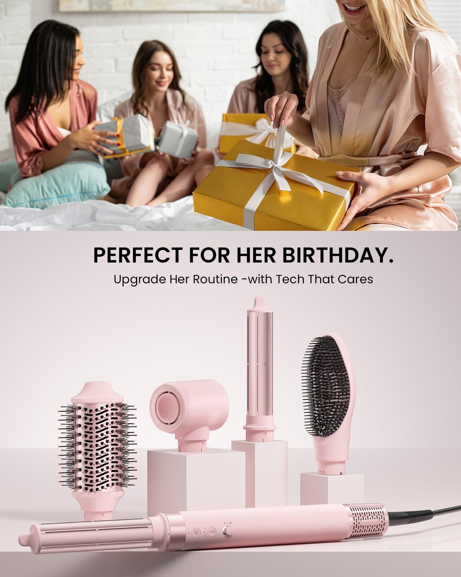 5 en 1 Hot Air Styler Wrap - Cepillo secador de pelo de alta velocidad con rizadores de envoltura automática, secado rápido y estilo sin encrespamiento, sin daños por calor, cepillo 5