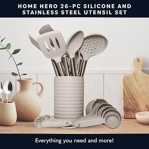 Miniatura 4 de Home Hero Juego de utensilios de cocina de silicona  Utensilios de cocina resistentes al calor y antiarañazos  Juego de espátulas ergonómicas de