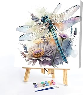 C'eitura Paint by Numbers for Adults Beginner, Dragonfly Paint by Number Kits on Canvas Without Framed, Acrylic Watercolor DIY Color by Number for Home Decor 15.75 * 15.75in