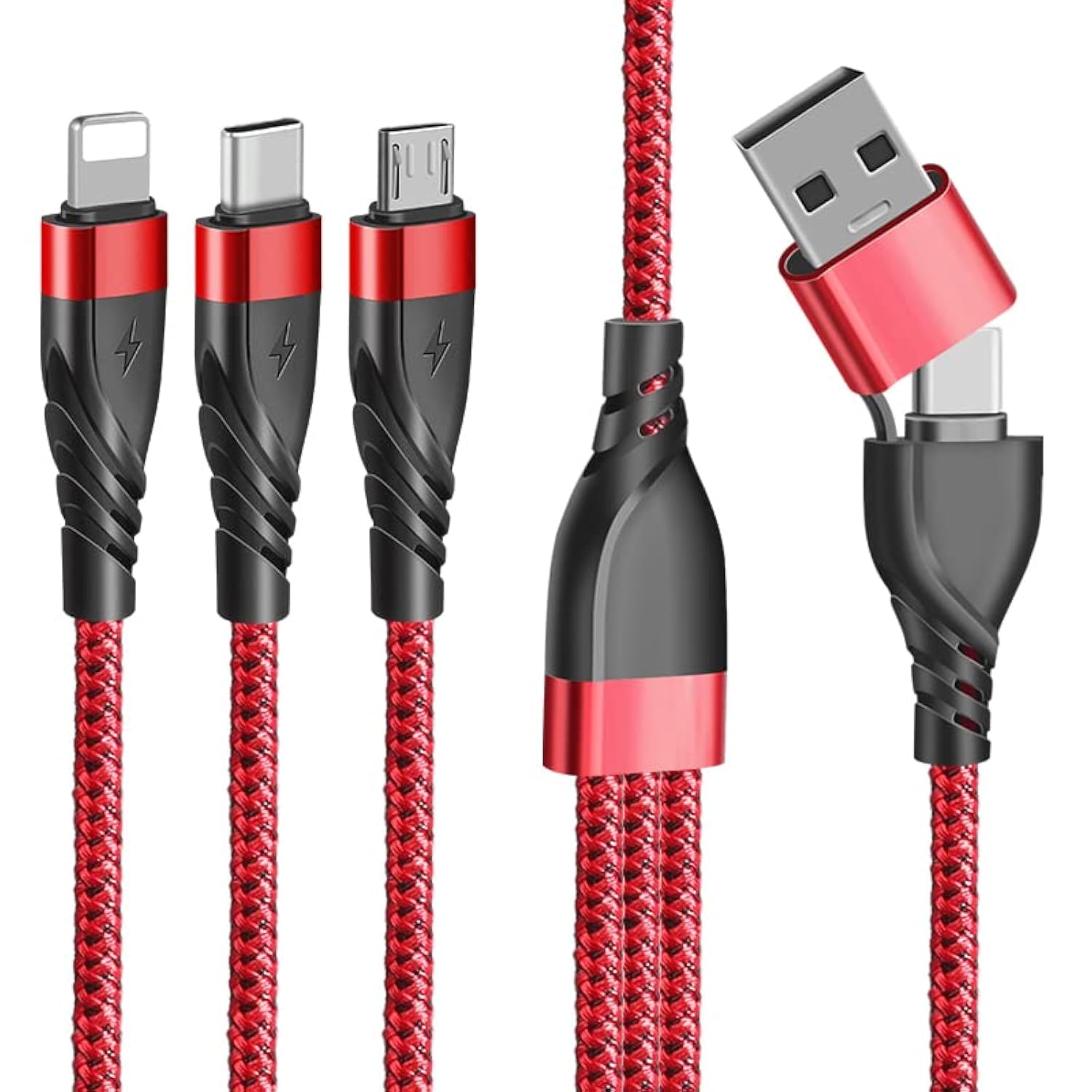 USB A/C Multi Charging Cable, 5 in 1 Charging Cable with iP Micro USB Type C Connector, Multi Charger Cable Fast Charger Cord for Phone 16 15 14 13 12 11 Samsung Galaxy Huawei Android Tablets and More