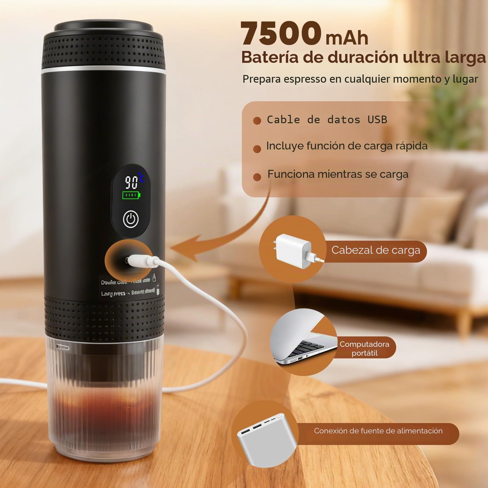 Cafetera Espresso Portátil, 3 en 1 Máquina de Café Eléctrica Compatible con Cápsulas Nespresso & Café Molido, Autocalentamiento, USB Recargable, Presión de 25 Bar, para Viajes Camping Coche Oficina