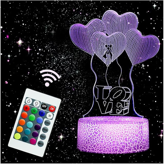 ENUOLI Romantic Love Night Lights 3D Acrylic Led Lamp for Home Children's Night Light Table Lamp Birthday Party Decor Valentine's Day Bedside Lamp 16 Color Changing with Remote Control Night Lamps