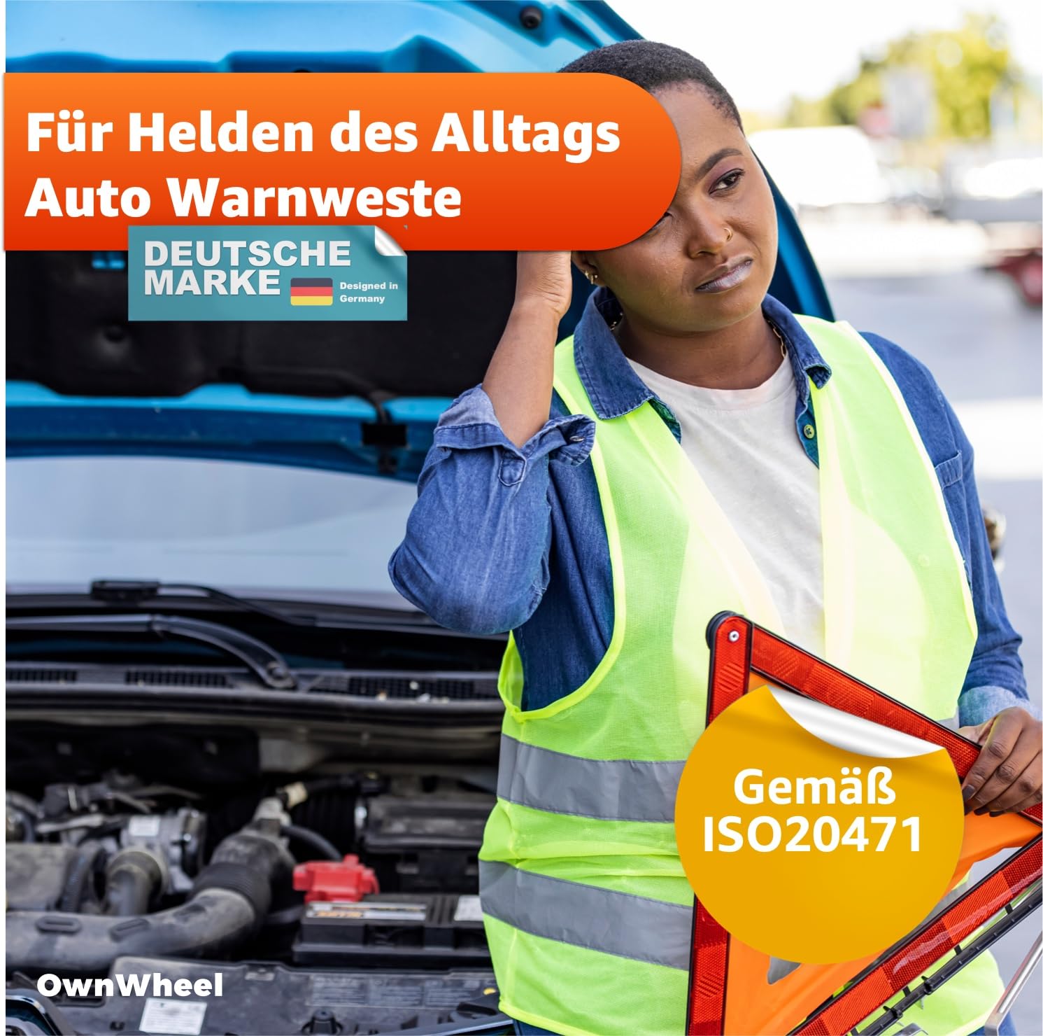 20er Sicherheitsweste Auto ISO20471 2024: Neongelb - reflektierende Warnwesten für PKW & LKW - Notfall & Pannenwesten