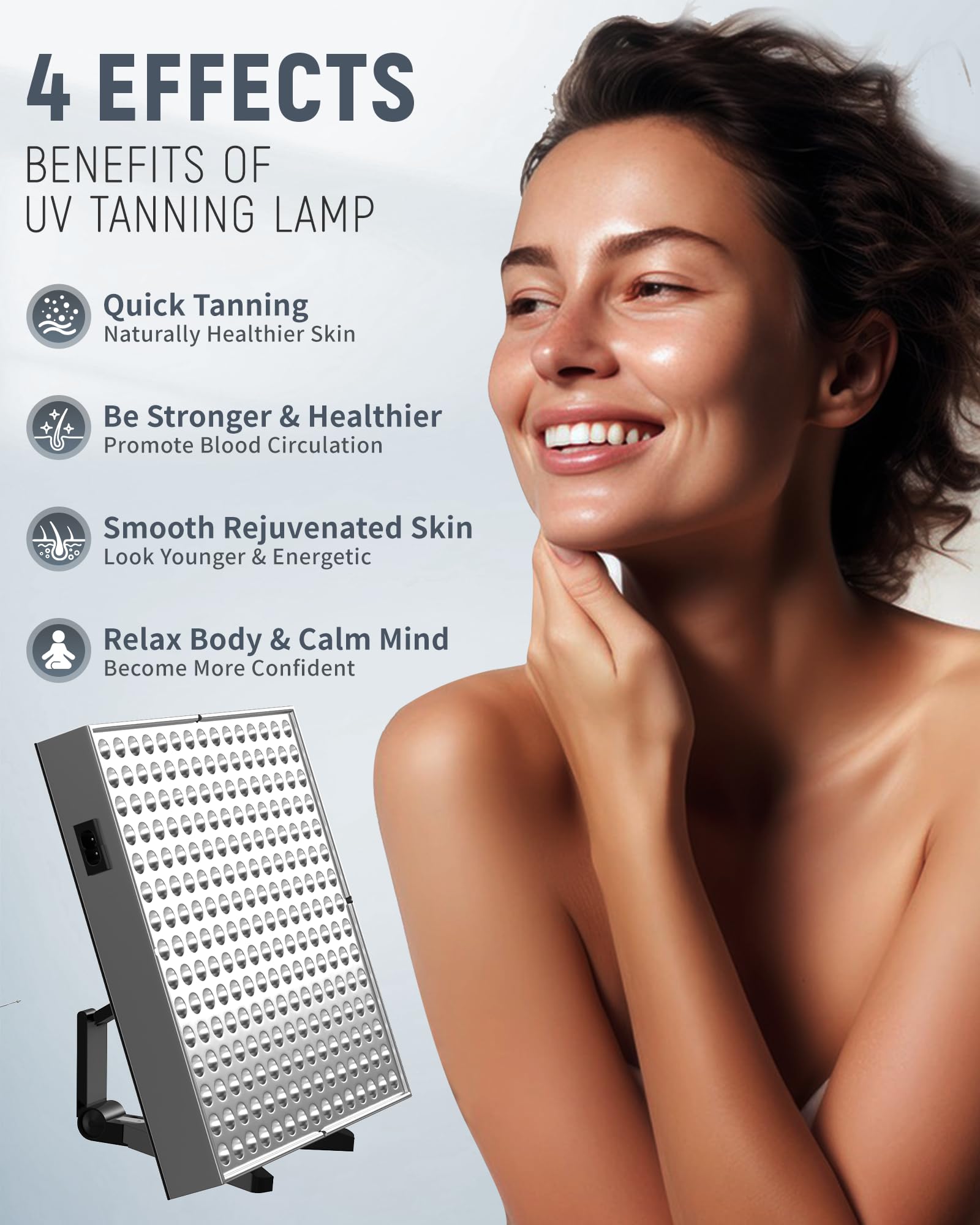 Luz bronceadora Solarium, 48 W Solarium portátil para el hogar, bronceado facial, luz diurna, soporte ajustable plegable y gancho para colgar con 225 LED para cara y cuerpo