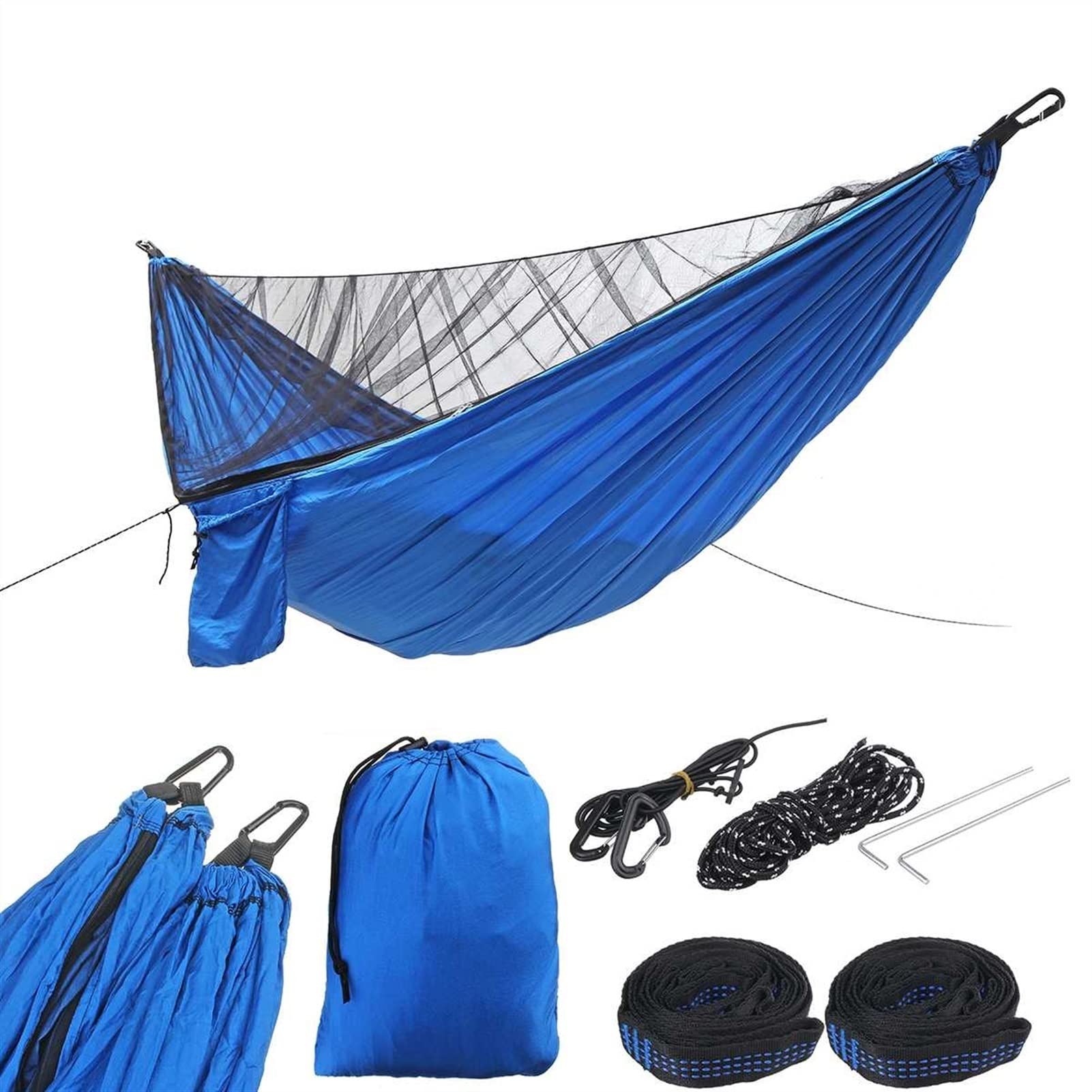 Amaca portatile da campeggio con rete, 290 x 140 cm, in tessuto paracadute, ideale per giardino, viaggi e relax, leggera e resistente