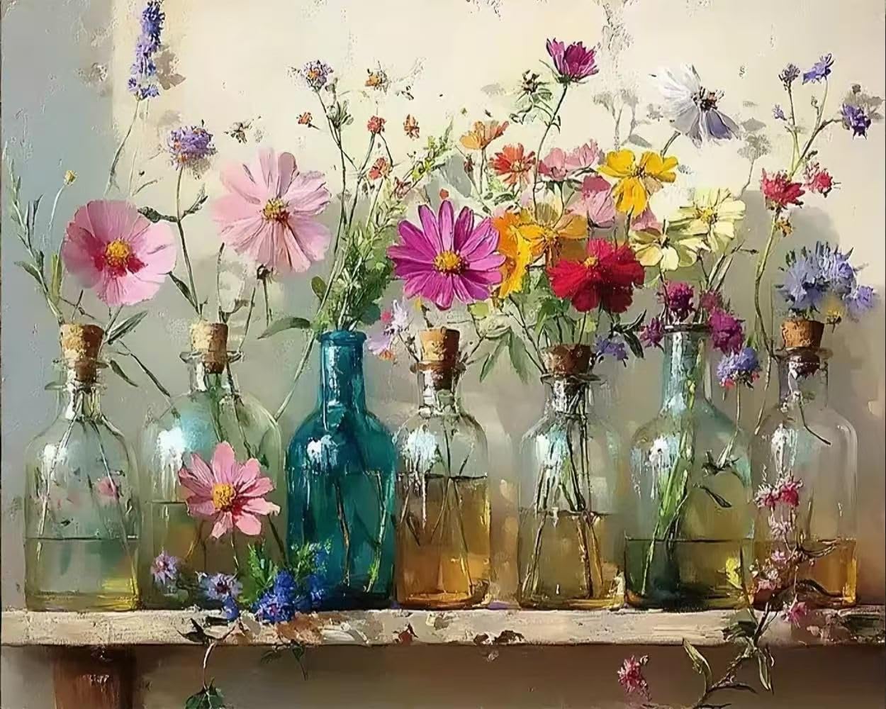 Qianbaiuk Malen Nach Zahlen Erwachsene Blumen,Wildblumen im Farbigen Glas Malen Nach Zahlen Erwachsene,DIY Acrylpigment für Art Home Decor(16x20 Zoll)