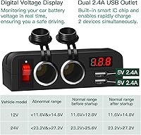 Vista 4 de Toma de corriente de 12 V, divisor de enchufe para encendedor de cigarrillos, adaptador de cargador de coche de 2 enchufes con carga de salida USB