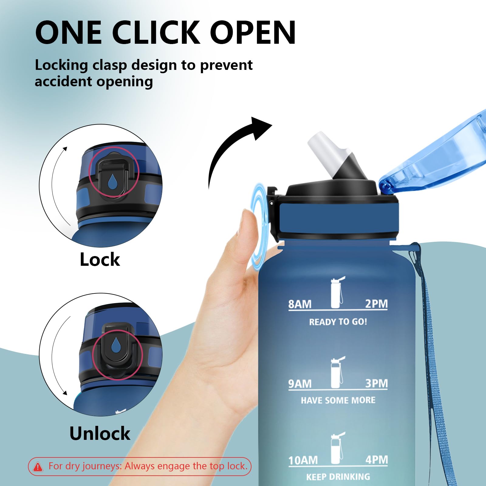 Borraccia 1,5 litri Senza Perdite, Borracce Graduata con Cannuccia, Borracce con Indicatore del Tempo Motivazionale, Facile da Pulire, Borraccia Palestra per Bici, Yoga, Corsa - 5