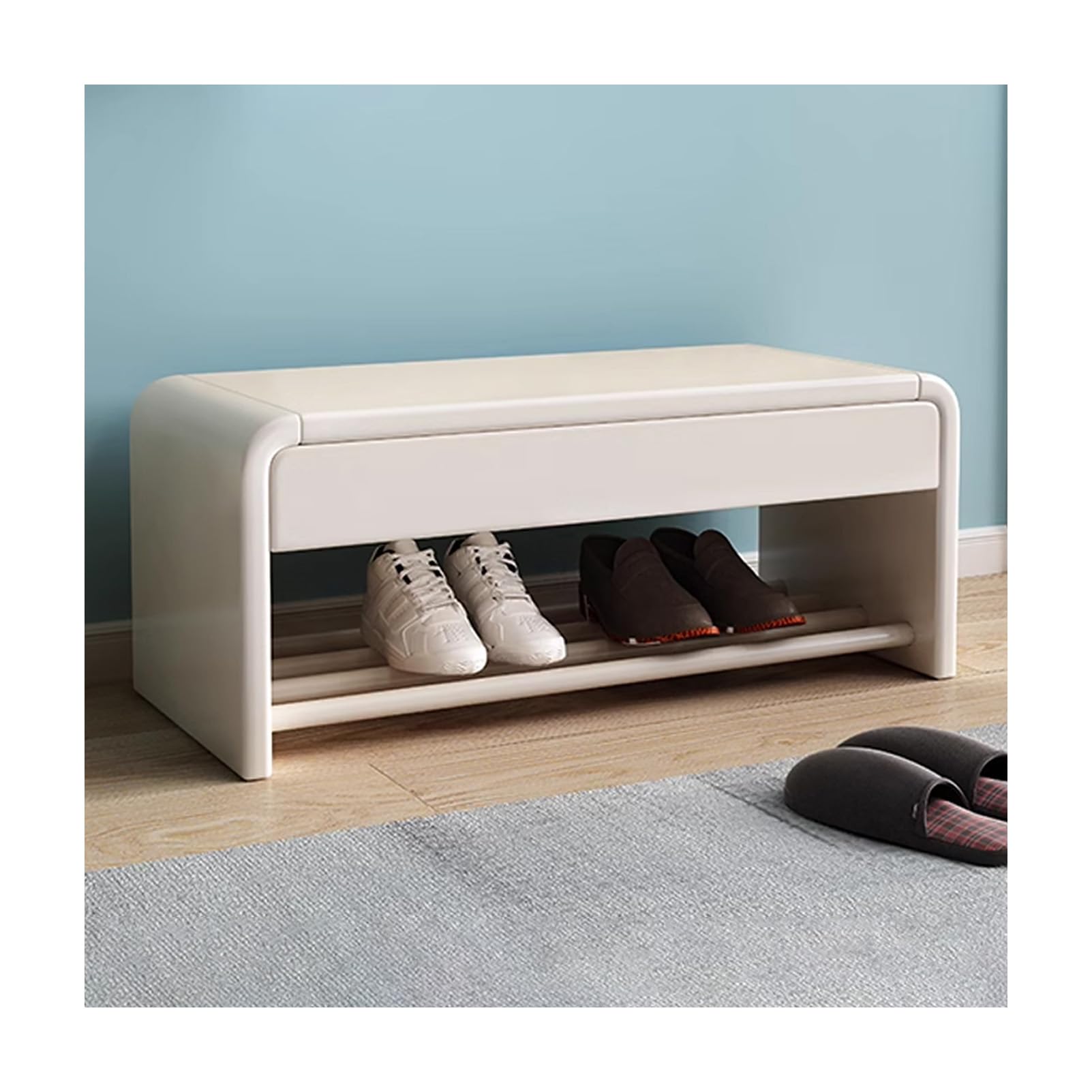 LWJSOCP Farmhouse Solid Wood Entryway Shoe Bench – Stylish Hallway Storage Rack for Small Spaces White 80 x 30 x 35 cm – Perfect for nizing Shoes & Accessories