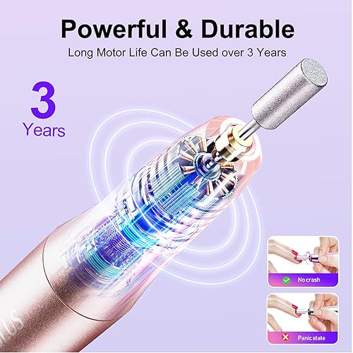 Miniatura 3 de Taladro de uñas inalámbrico - Lima eléctrica profesional para uñas de gel acrílico kit de máquina de taladro de uñas portátil para manicura pedicura