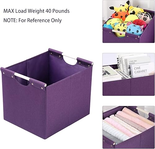 Miniatura 2 de HOONEX Contenedores de almacenamiento plegables grandes, tela de lino, paquete de 2, cestas de almacenamiento con asas de transporte de madera y