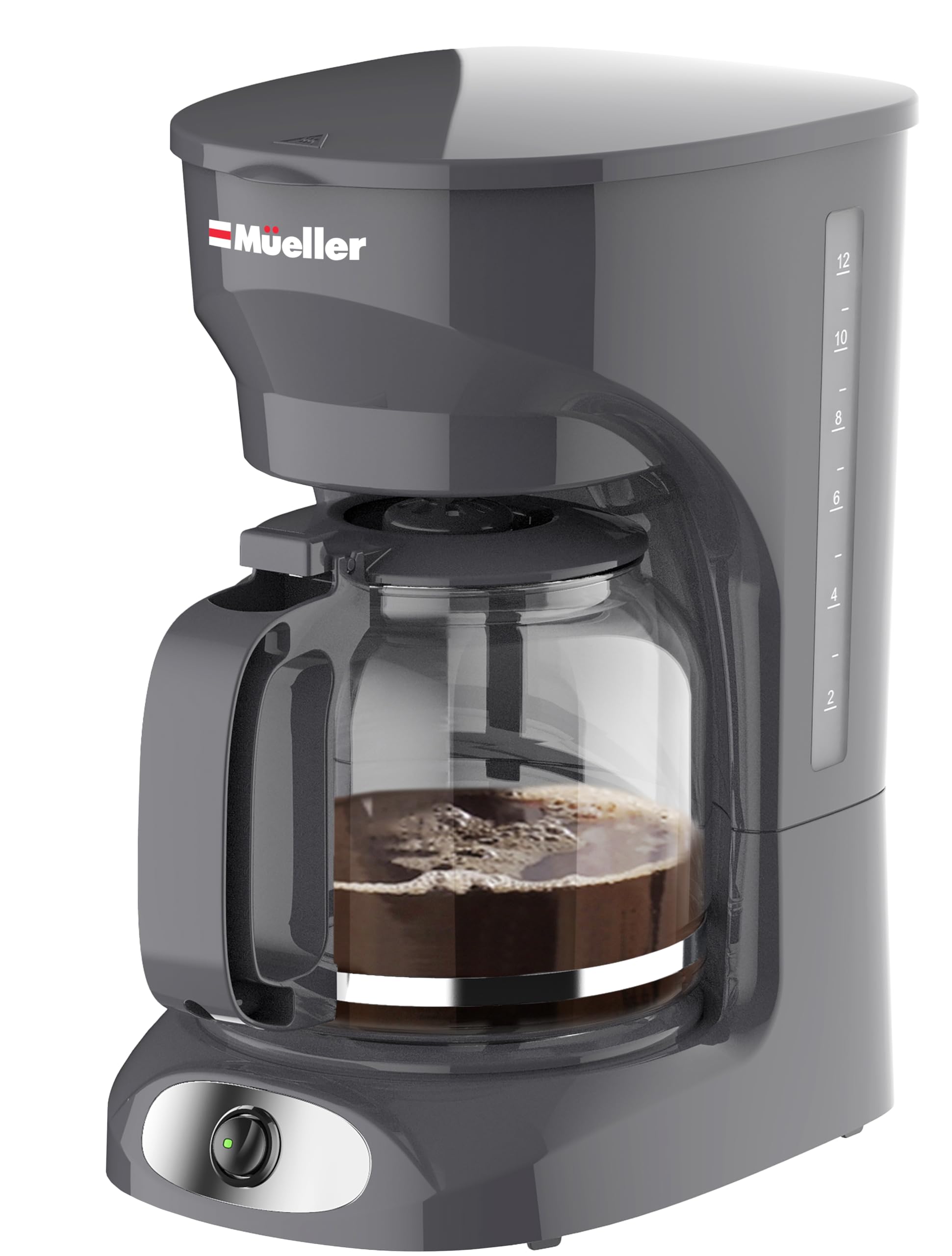 MÜELLERHOME 12-Cup Drip Coffee Maker: Perfect for Home or Office, Borosilicate Carafe, Auto-Off, Reusable Filter, Anti-Drip, Keep-Warm Function, Clear Water Level Window, Gray
