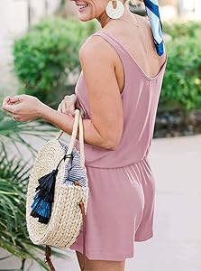 REORIA Womens Basic Summer Scoop Neck Sleeveless Tank Top Short jumpsuit Rompers