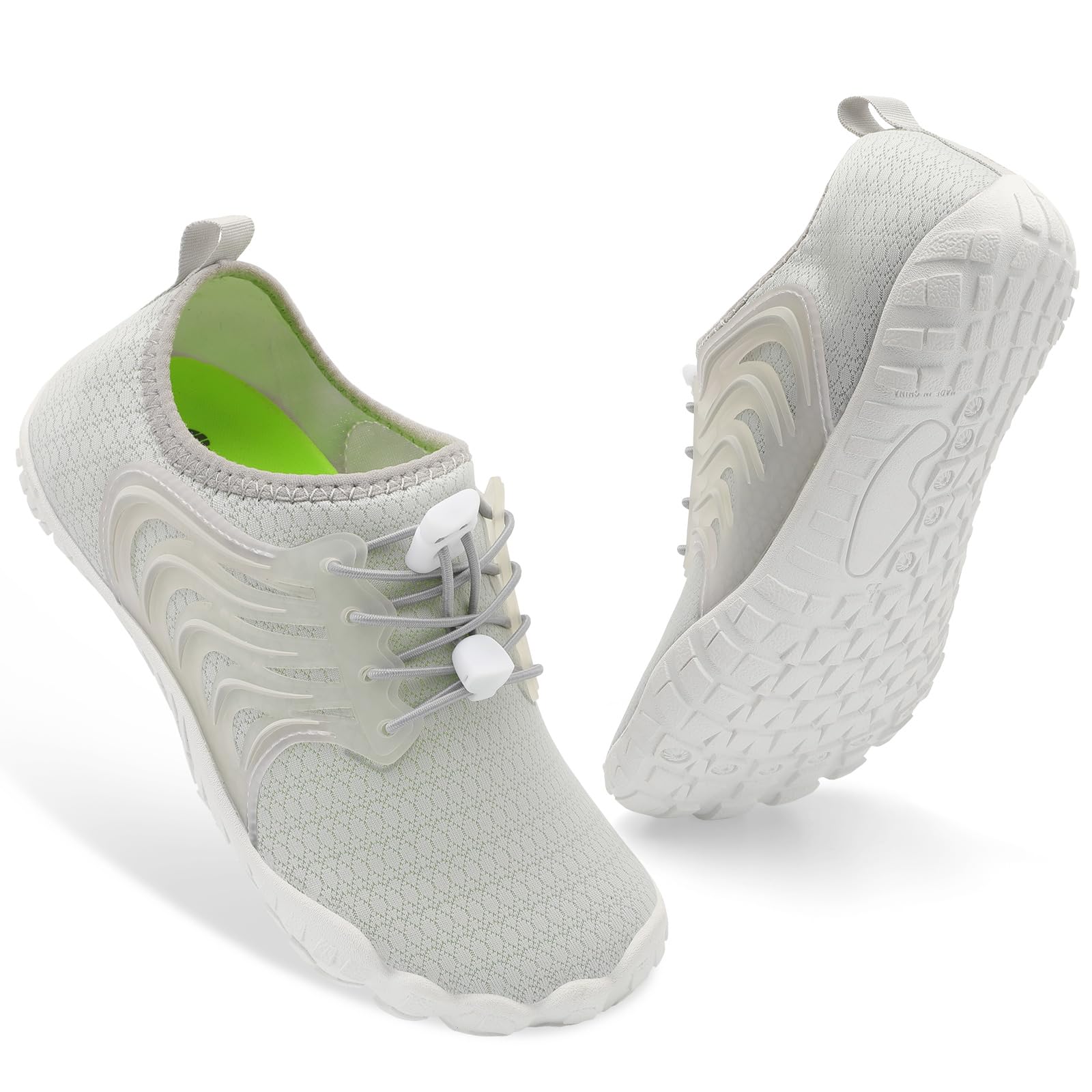BARERUN Kids Water Shoes Girls Boys Quick Dry Breathable Sports Aqua Athletic Wide Toe Adjustable Barefoot Aqua Shoes Lightweight Flexible Beach Swimming Lightgrey Big Kid 4