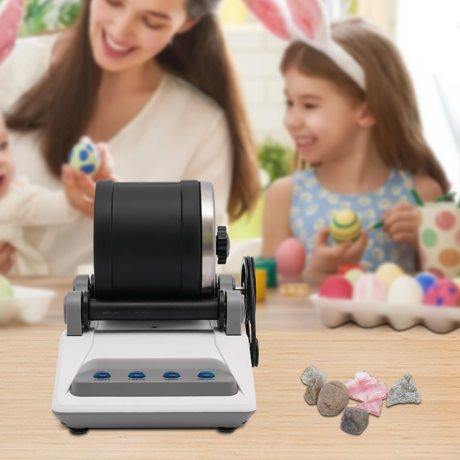 Rock Tumbler Set Steinpoliermaschine, Polierkörner Schmuckbefestigungen Edelsteine Poliermaschine Rosenquarz Stein DIY Kit,7-Tage Timer für Erwachsene und Kinder