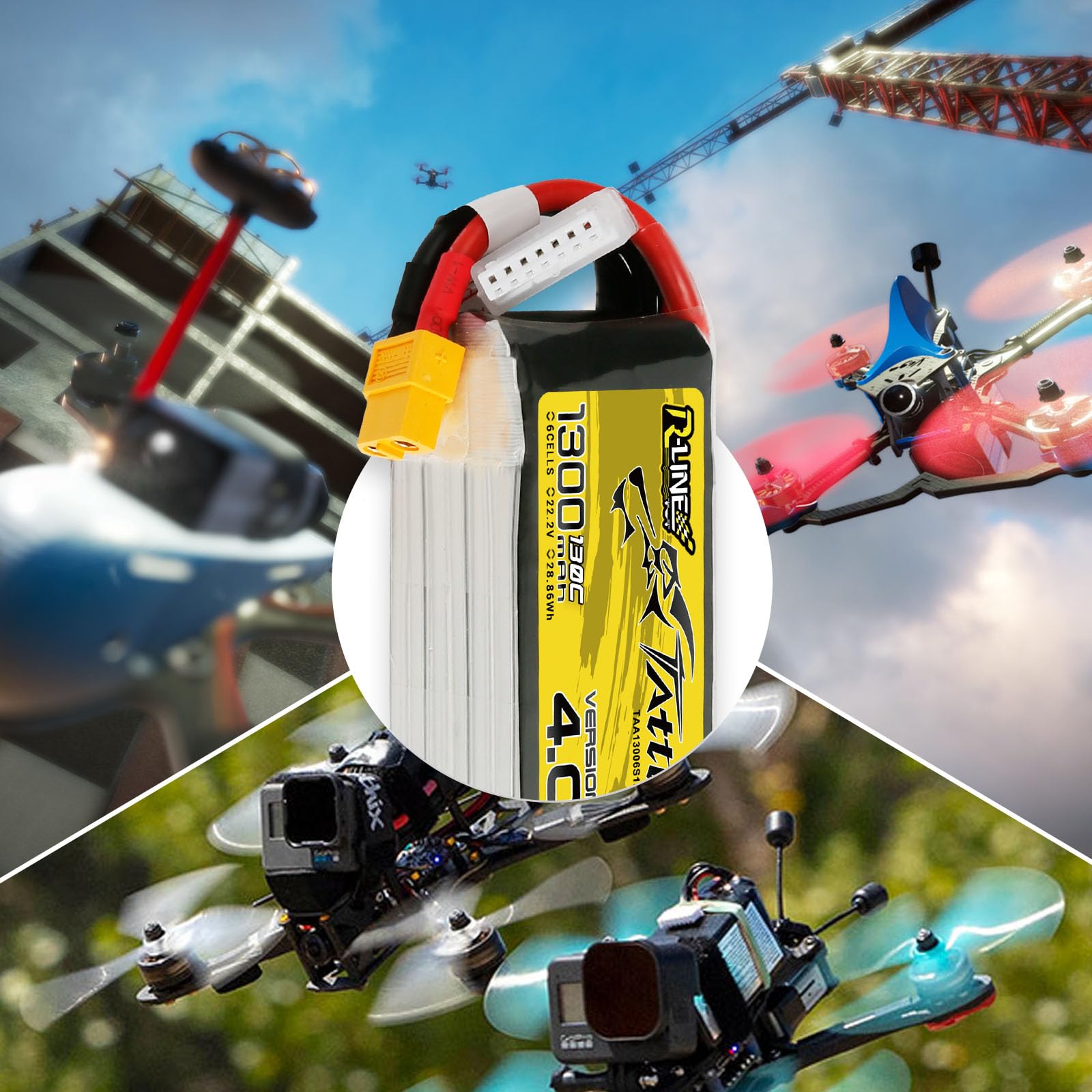 Batterie LiPo Tattu 6S 1300mAh 22.2V 120C - Pour Drone FPV Racing 5 Pouces, Connecteur XT60 | Haute Performance, Charge Rapide