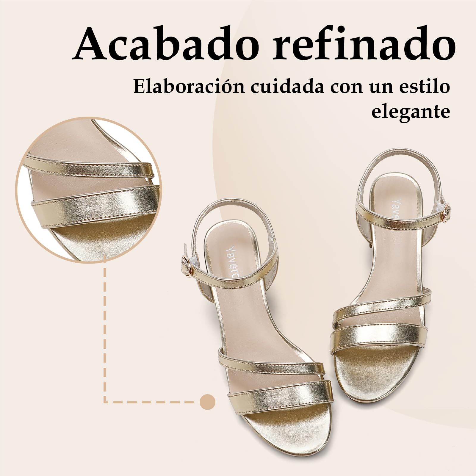 Yavero Sandalias Mujer Tacón Ancho Elegantes con Hebilla Metálica para Oficina y Eventos 36-41