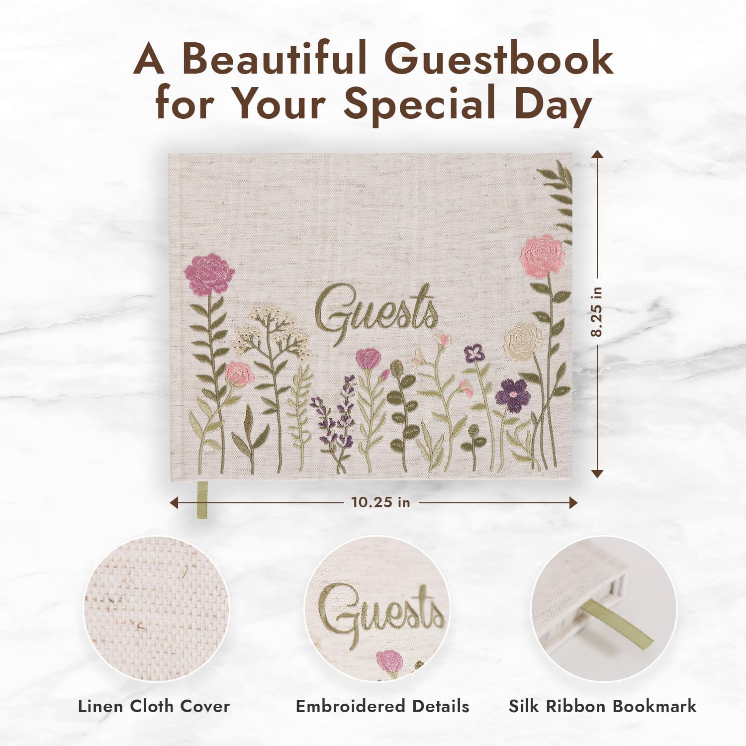 Floral Embroidered Wedding Guest Book Linen Polaroid Guest Book for Wedding Reception Party, Bridal Shower, Baby Shower, Quinceañera-160 Blank Decorative Pages Hardcover Guestbook Wedding Reception