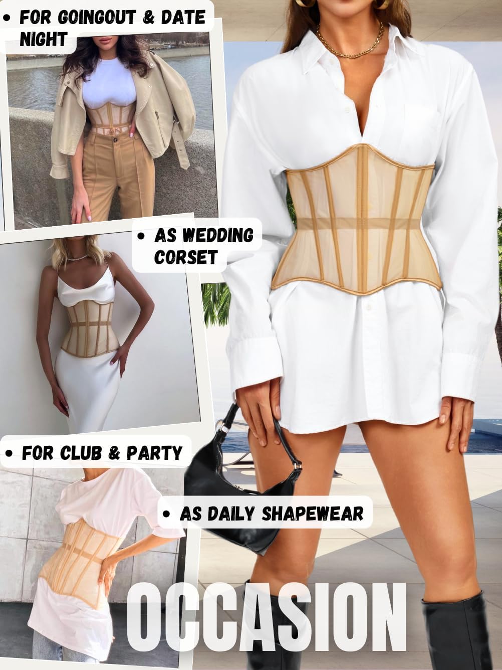 Underbust Corset Belt for Women, Mesh Lace-Up Boned Waist Cincher, Shapewear for Weddings & Going Out - Image 7