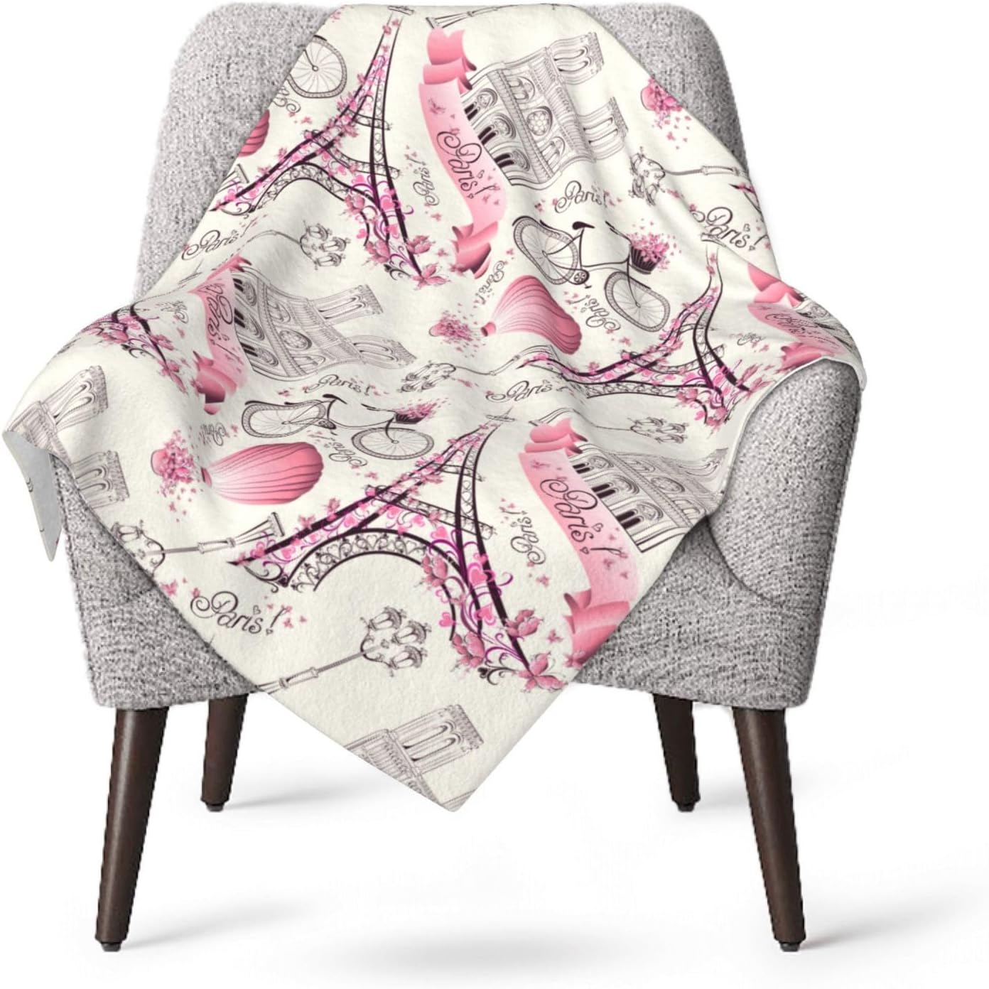 Paris Eiffel Tower Bed Blanket Ultra Soft Paris Valentine's Day Theme Throw Blanket All Season Warm Light Weight Cozy Plush Blankets for Home Bedroom Sofa Chair Travel, 40"X50" - Image 4