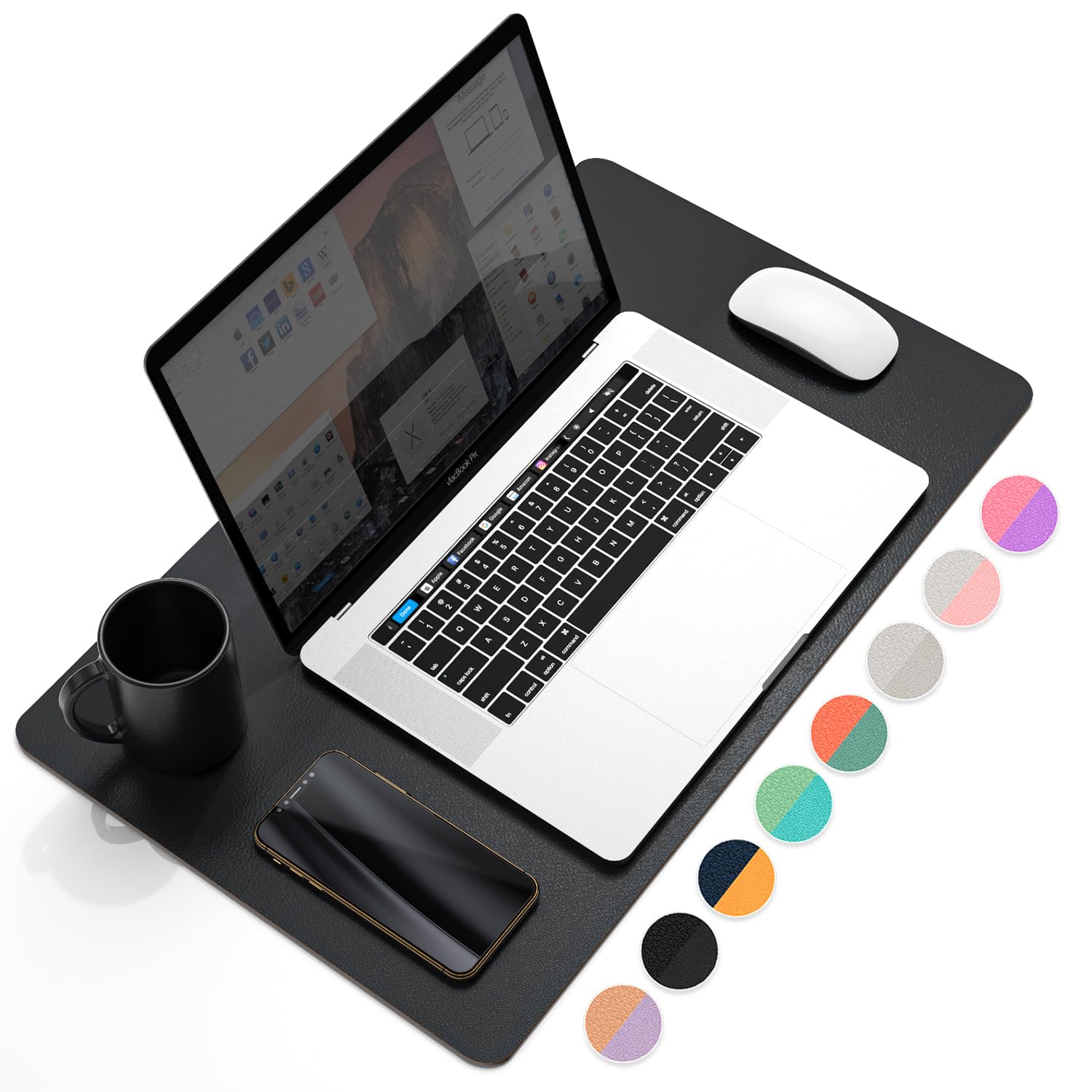 YSAGi Office Desk Pad, Desk Mat, 23.6" x 13.7" Ultra Thin Waterproof PU Leather Desk Blotter, Laptop Leather Desk Pad Protector for Keyboard and Mouse, Dual-Sided Desk Writing Pad for Office(Black)