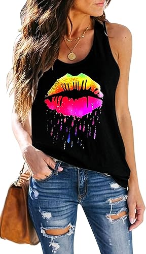 SAUKOLE Camiseta sin mangas para mujer, para yoga, entrenamiento, con bonito estampado, holgada, para correr