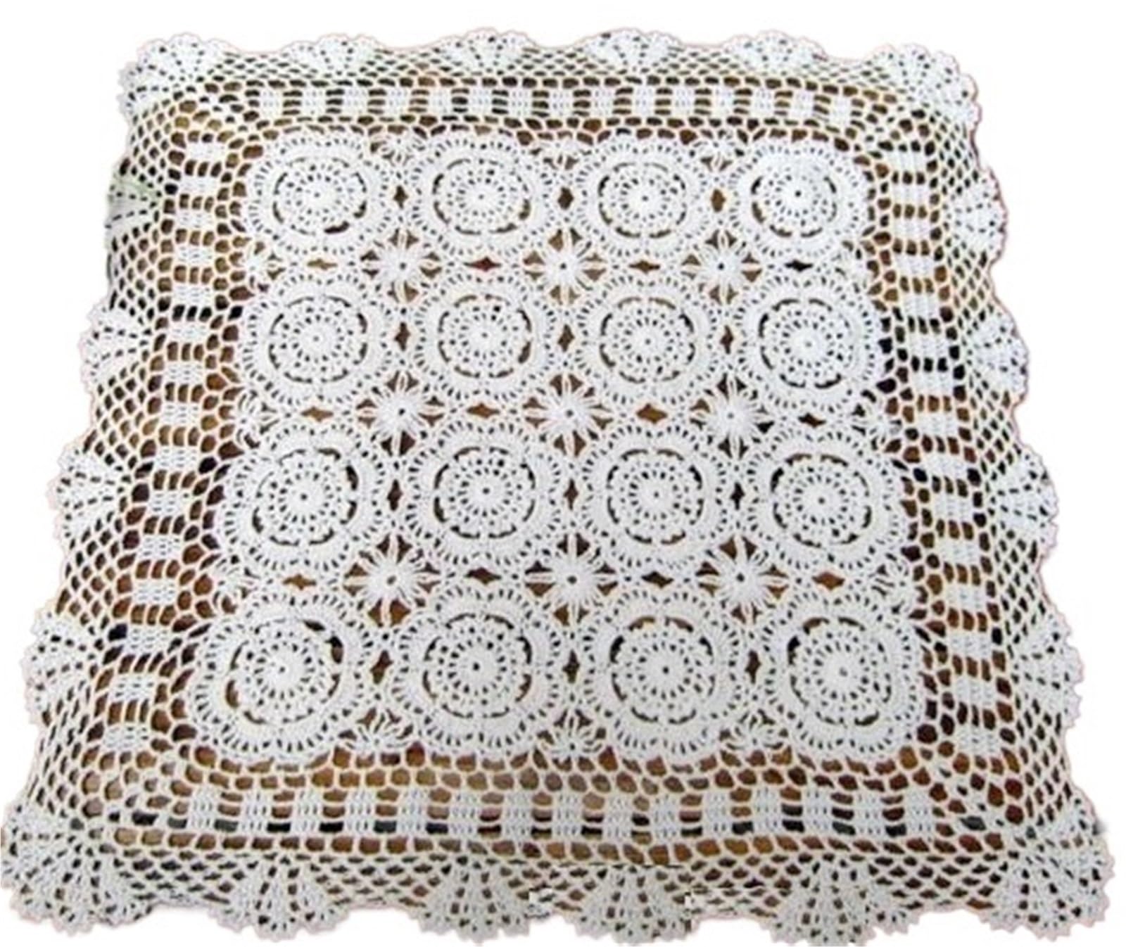 ZNTIHZ Lace Bedside Table Cover Handmade Crochet Tablecloth Vintage Sofa For Bedroom Furniture Decoration For Furniture Dresser(WHITE,90X90CM)