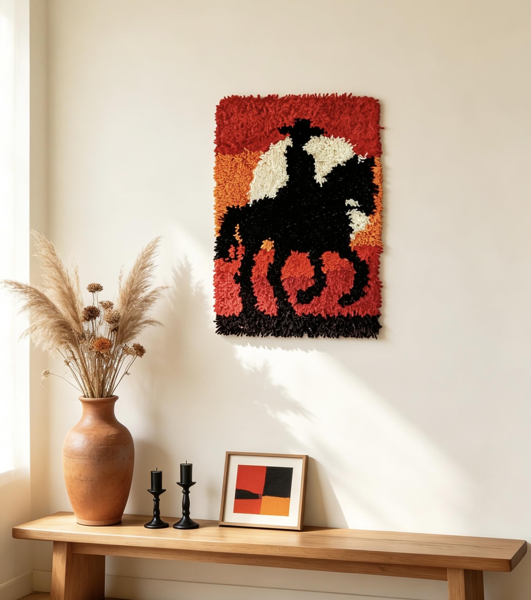 Kit per realizzare tappeti fai da te intermedio con tela prestampata, filato e strumento, decorazione da parete a forma di albero a forma di cuore, tappeto fatto a mano, 50 x 40 cm (tramonto rider)