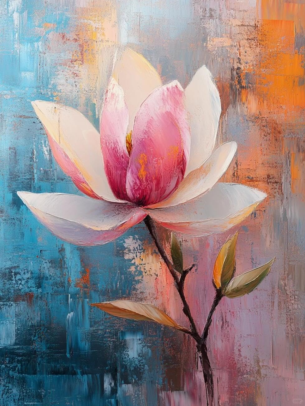 Henypt Cross Stitch Kit Graffiti Magnolia Flowers DIY Arts Aand Craft Kit for Beginners The Elderly with Accessories Handmade DIY/Gifts 14CT 50x70cm