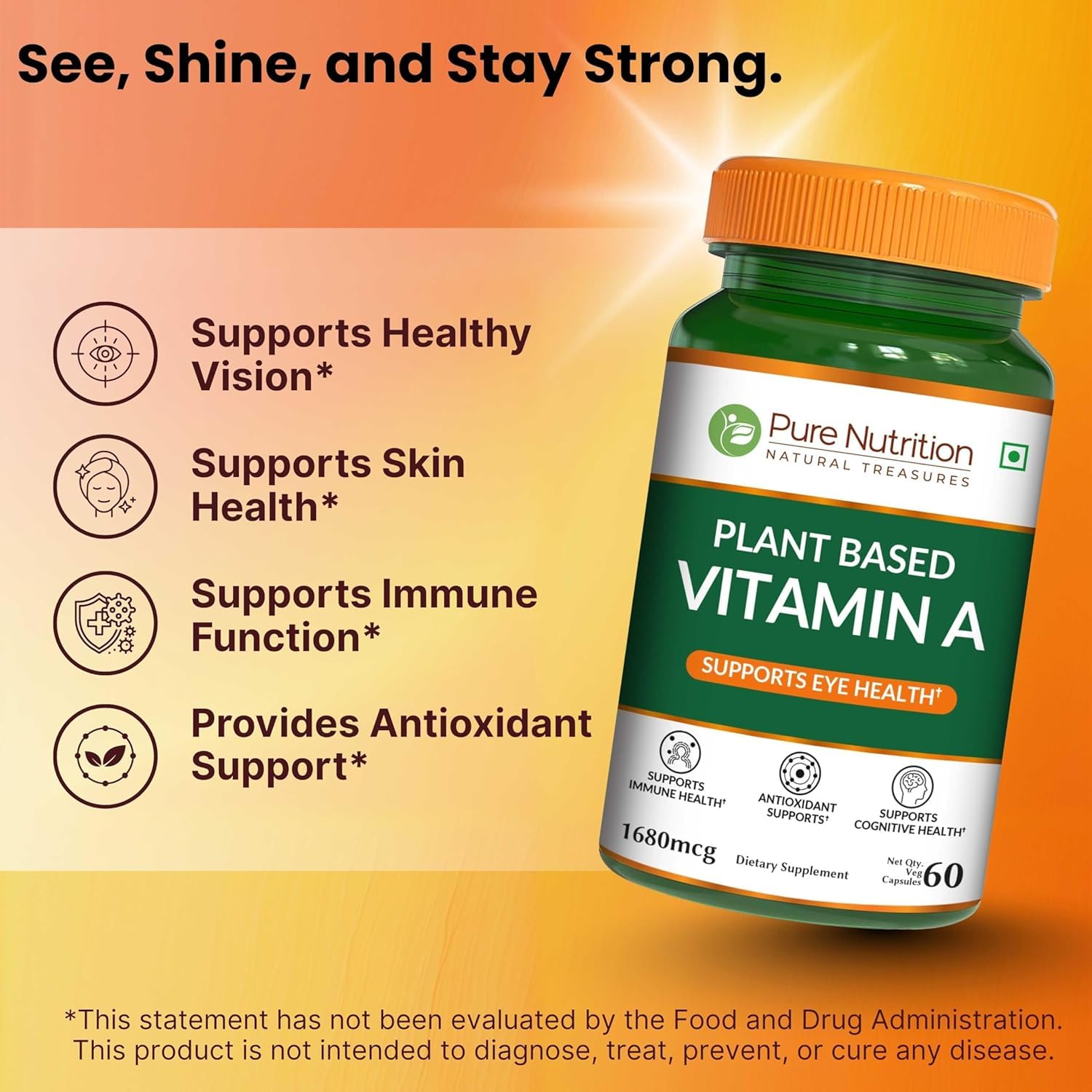 Pure Nutrition Plant-Based Vitamin A from Beta-Carotene 5600 IU | 60 Veg Caps | Skin, Eye and Immune Support | — Amazon image 4