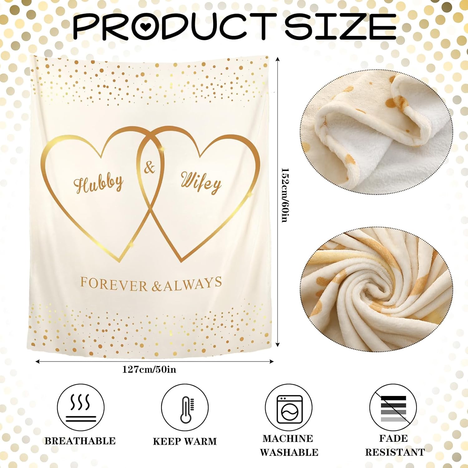 Ganeen Couples Blanket Wedding Gifts for Couples Hubby Wifey Intimacy Throw Blanket Newlywed Wedding Engagement Marriage Gift for Room Decor 60 x 50(Romantic,Beige) - Image 2