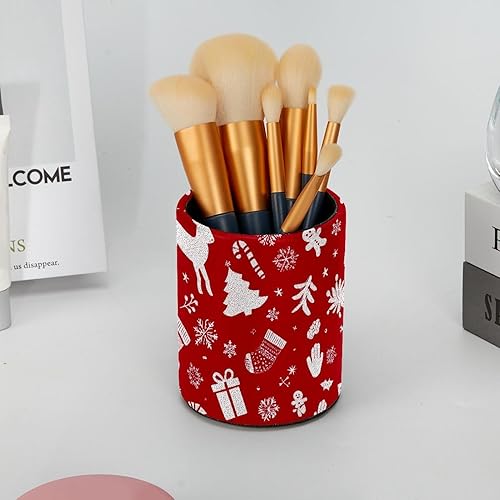 Miniatura 6 de Taza de PVC para escritorio, taza de lápiz roja de Navidad para organizador de bolígrafos de escritorio, soporte para brochas de maquillaje para