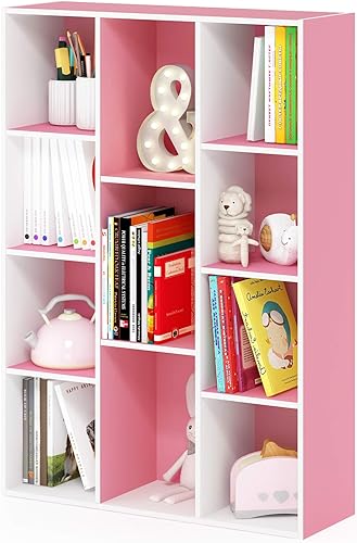 Furinno - Estantería de 11 cubos serie Luder para libros y almacenamiento, color blanco y rosado