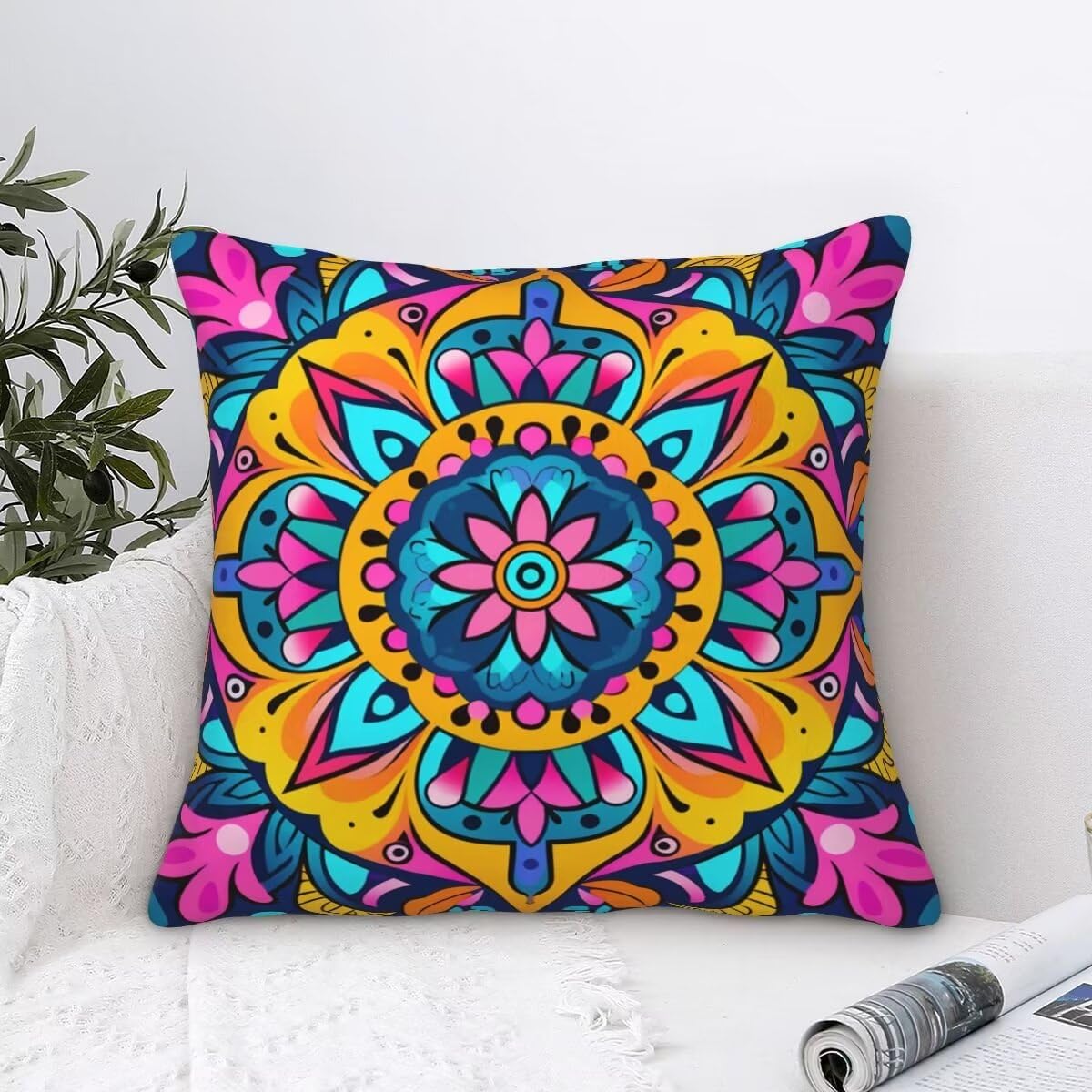 Federe Cuscini Divano 65x65 cm Set di 2 in Velluto Copricuscini Divano, Federe Cuscini Mandara Boemia Decorativi Cuscini per Divano, Federe Cuscino per Soggiorno, Camera da Letto Room Decor -TR380