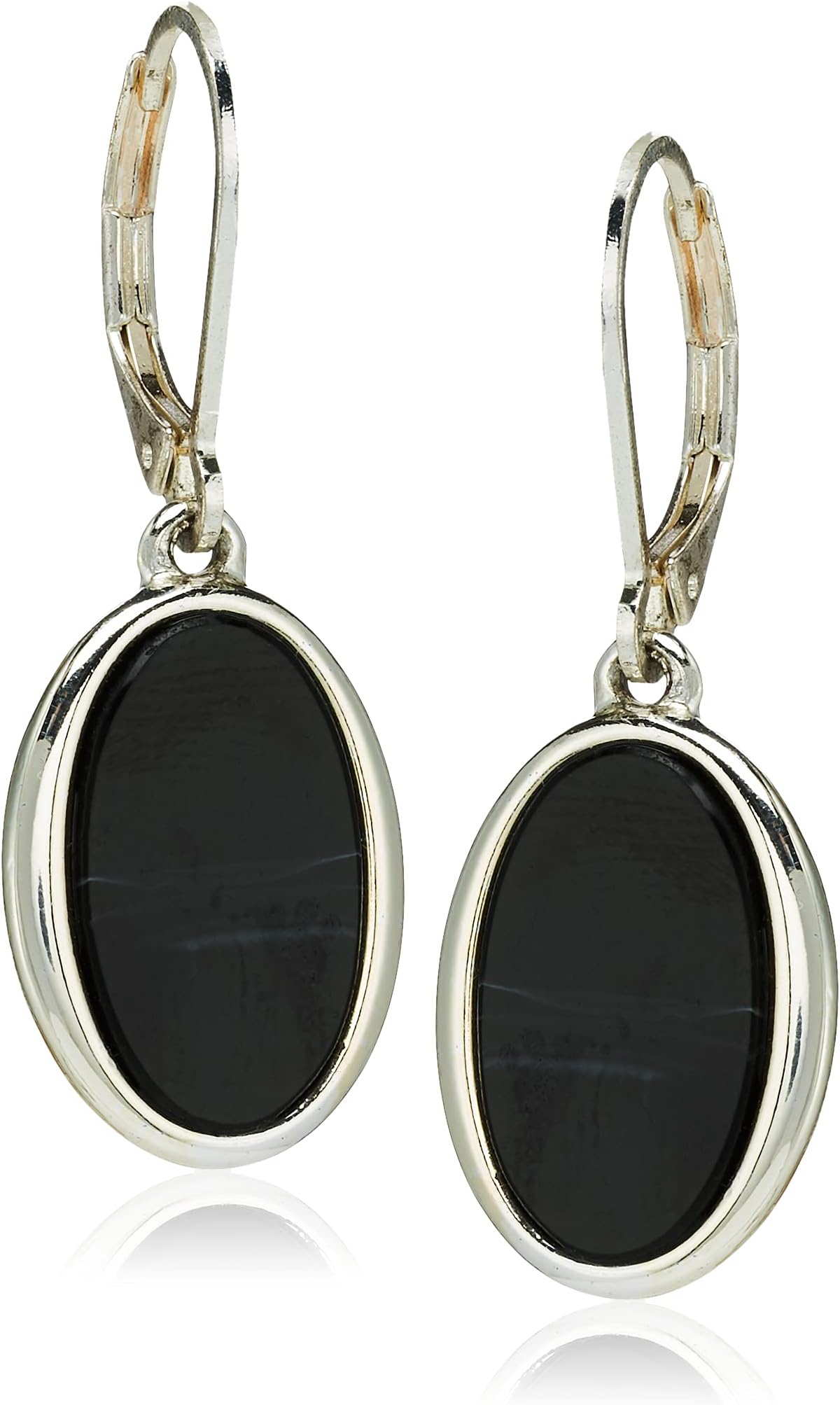 Women's Jet Oval Drop Earrings Silver Tone