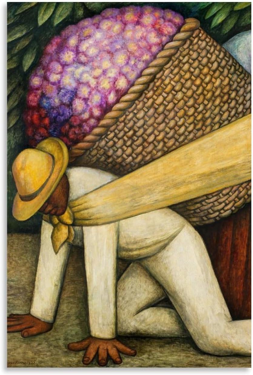Rikin Liuff The Flower Carrier by Diego Rivera Poster and Prints Vintage Wall Art Diego Rivera Canvas Painting for Office Picture Decor 40x55cm Frameless