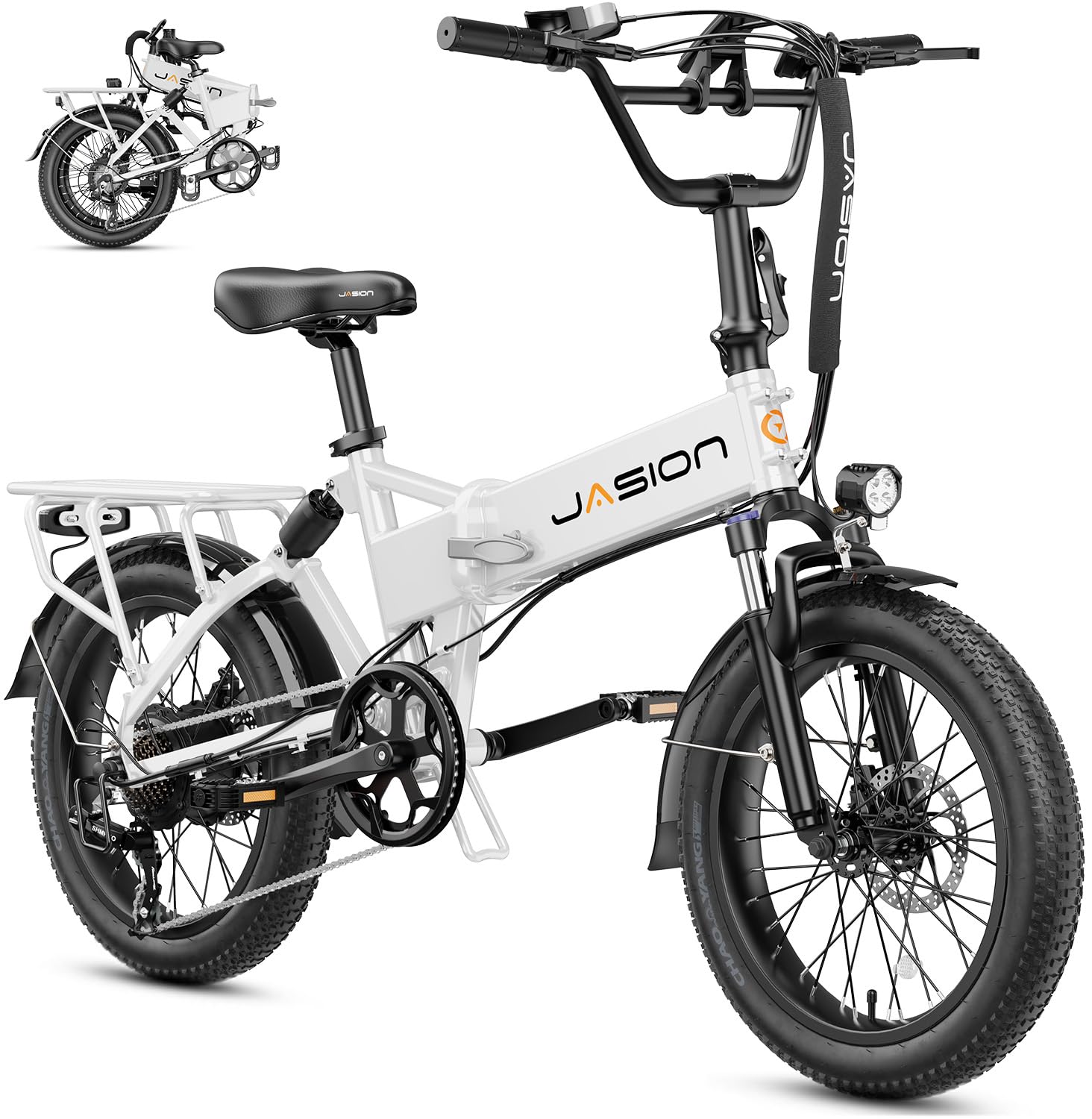 Jasion EB7 2.0 Electric Bike Foldable, 28MPH E-Bikes for Adults,1200W Peak Motor Adult Electric Bicycles, 55 Mile & 480Wh Battery, 20" Tire Folding Ebike, Front Suspension & Disc Brake