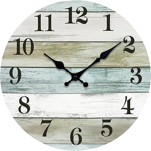 Reloj de pared silencioso sin tictac de madera, funciona con pilas, 12 pulgadas, pequeño, rústico, estilo retro, rústico y de playa, decorativo para