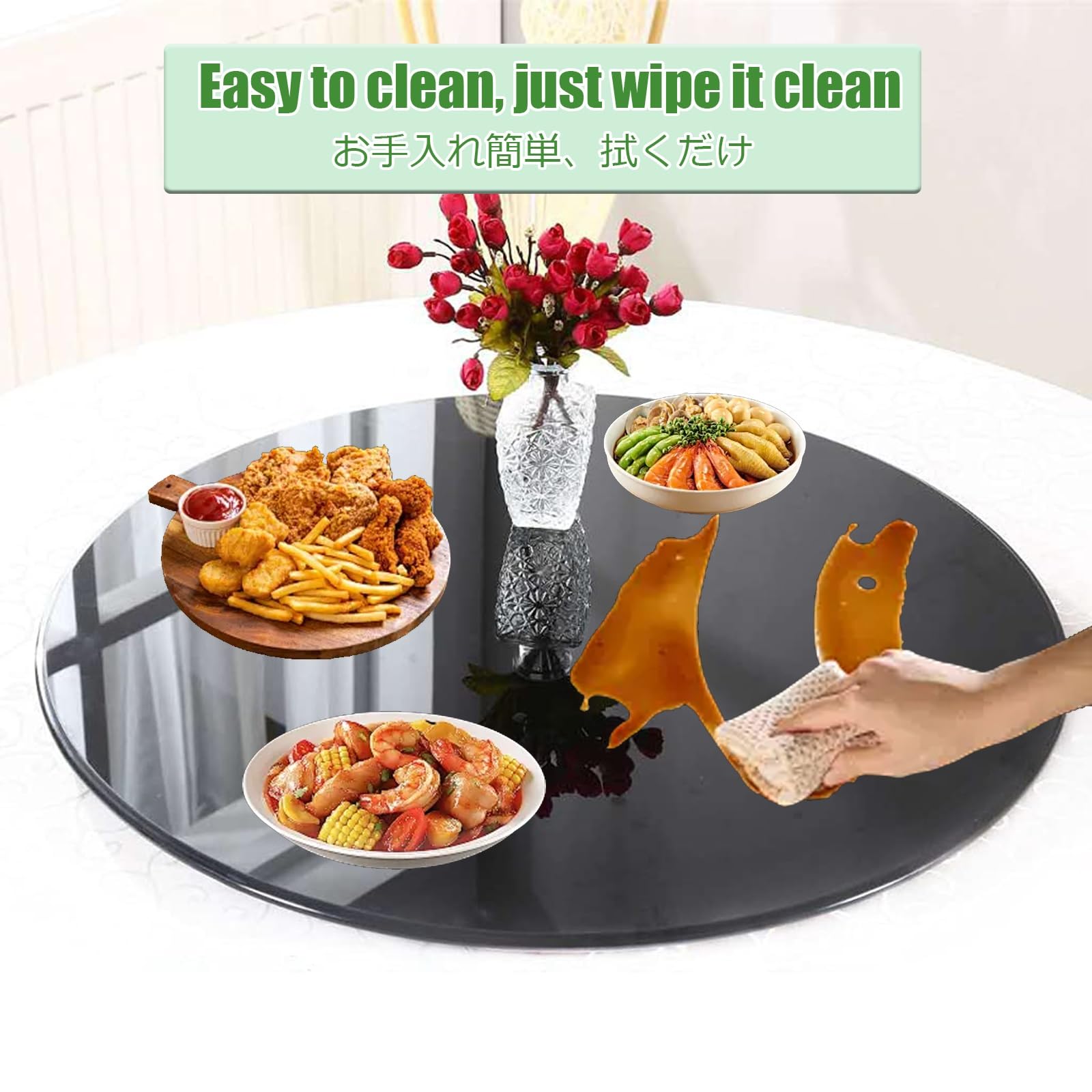 Plato Giratorio De Vidrio Templado De Mesa Giratorio Redondo Elegante Centro De Mesa Giratorio Pantalla De Cocina Bandeja Giratoria con Giro Suave Silencioso(100cm/39.4in)