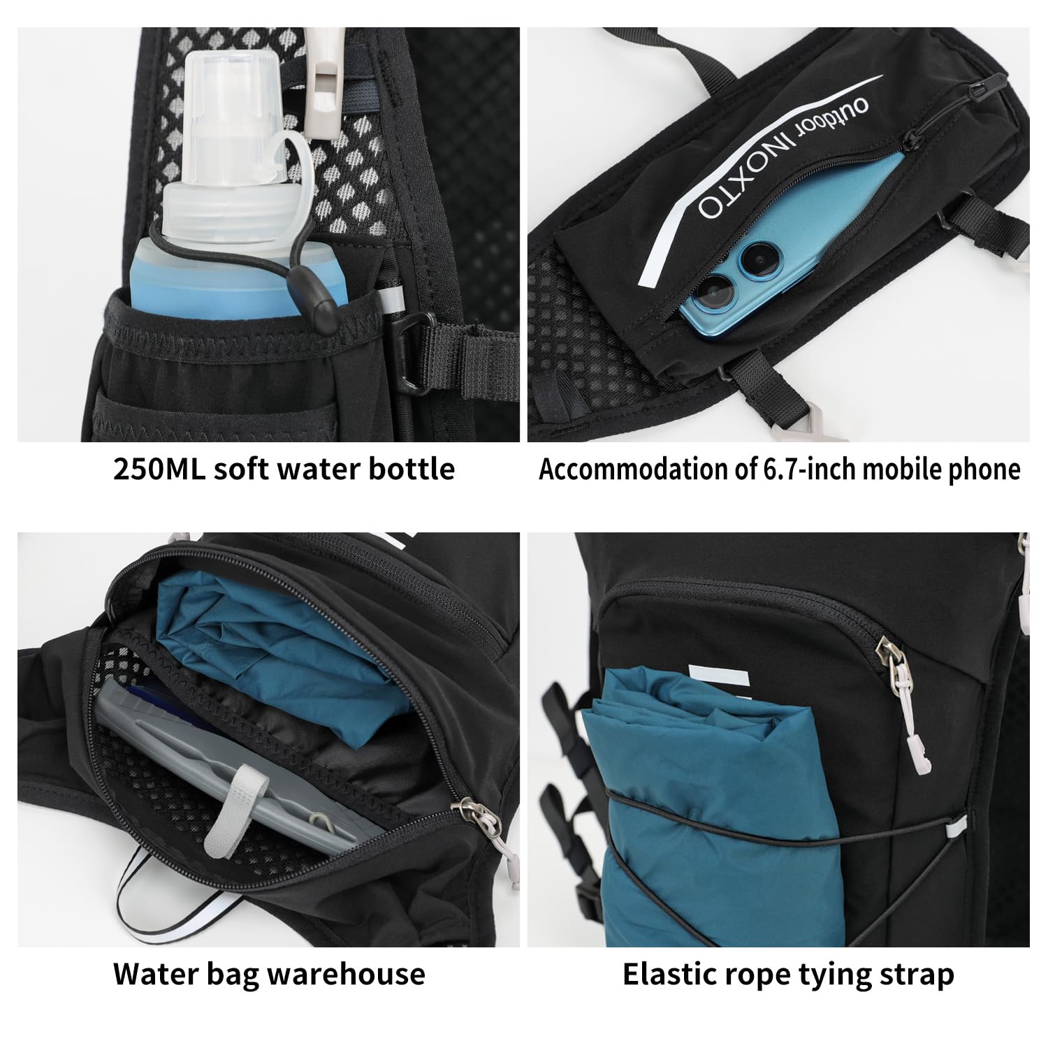 INOXTO Gilet d'hydratation de course à pied, sac à dos léger avec poche d'eau de 1,6 L pour randonnée, sentier, course à pied, cyclisme, course, marathon pour homme et femme