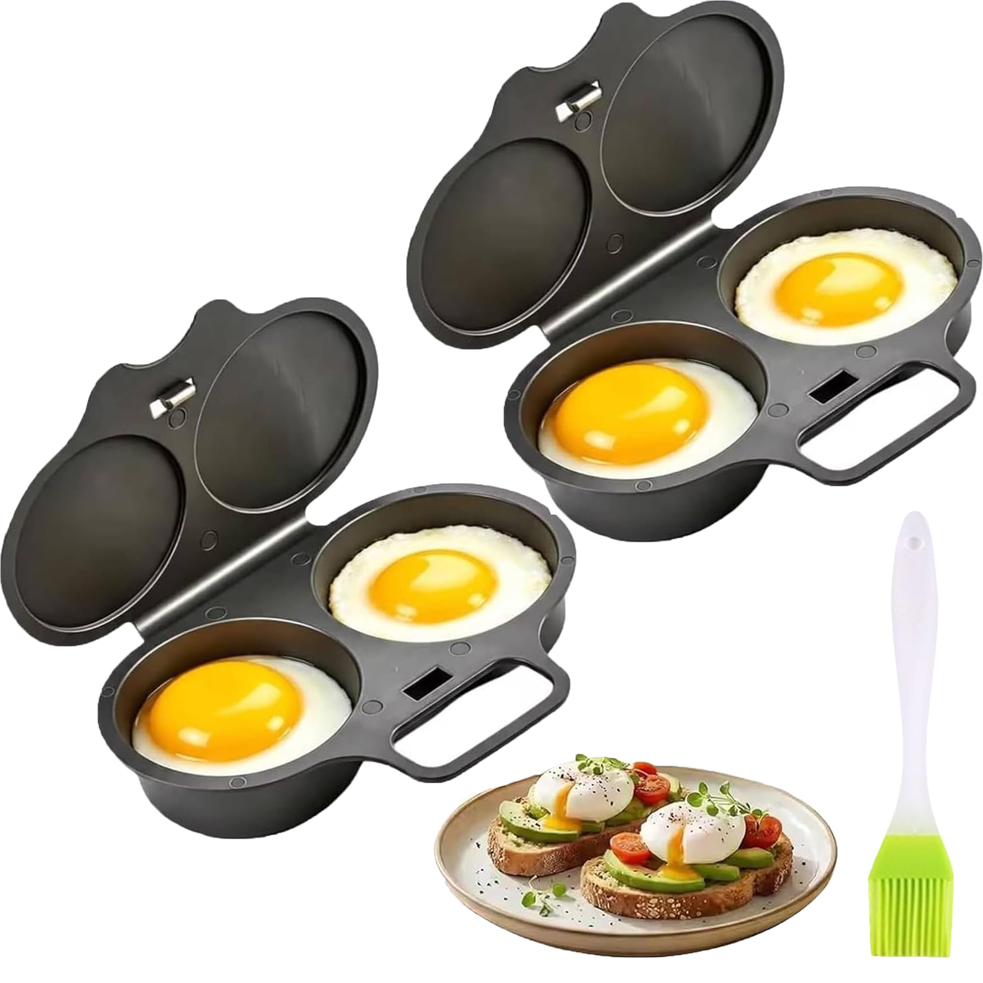 Microwave Egg Poacher With Lid & Handle, Dual Cavity Microwave Egg Boiler Poacher, Reusable Nonstick Poached Egg Maker, Quick Oil-Free Cooking For Home Breakfast, Kitchen Gadgets