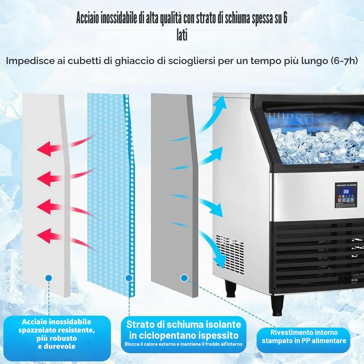 Macchina per il ghiaccio commerciale, Macchina per il ghiaccio in acciaio inox temprata, 500w 120kg/24h Ghiaccio Macchina Professionale In 8-15 Minuti Schrata Lcd Storage 56kg Per Casa Ufficio