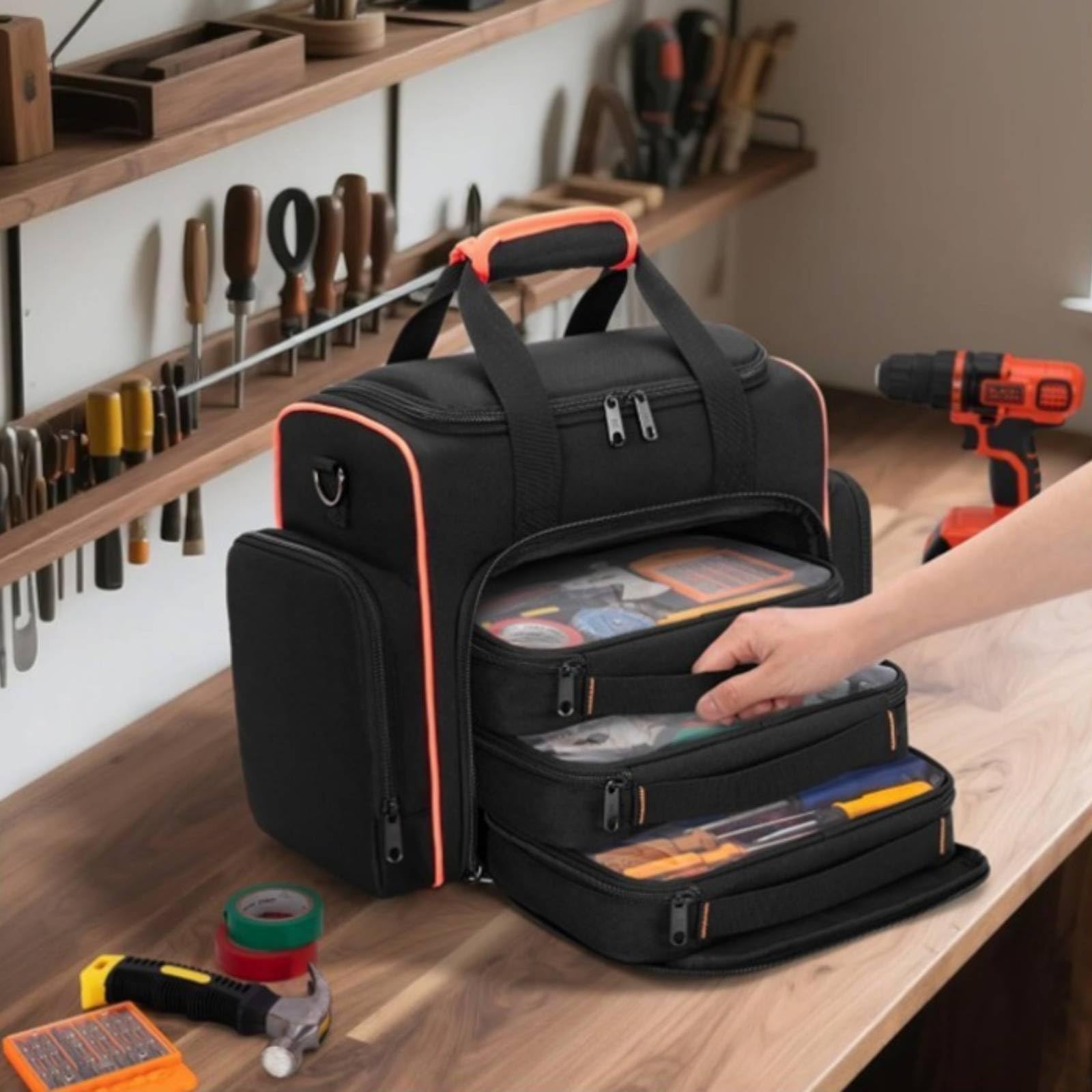 Bolsa Herramientas Electricista Ribete Naranja Bolso Portátil Negro para Electricistas