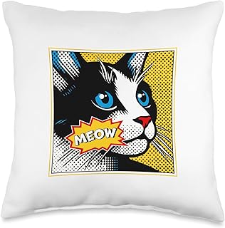 Retro Comic Book Pop Art | Graphic Cat Meow Pop Art Cat Throw Pillow